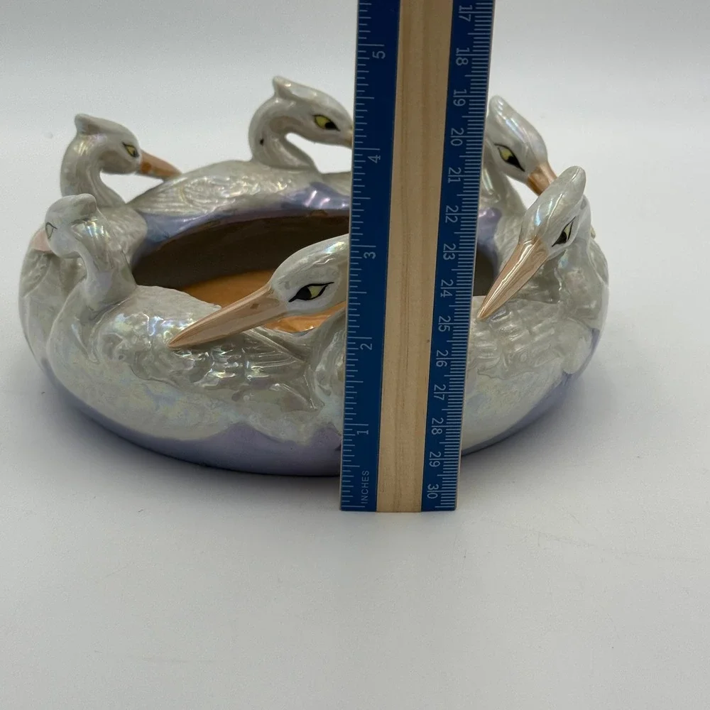 Vintage Japanese Lusterware Pelican Heron Bird Bowl Iridescent Ceramic 6.5